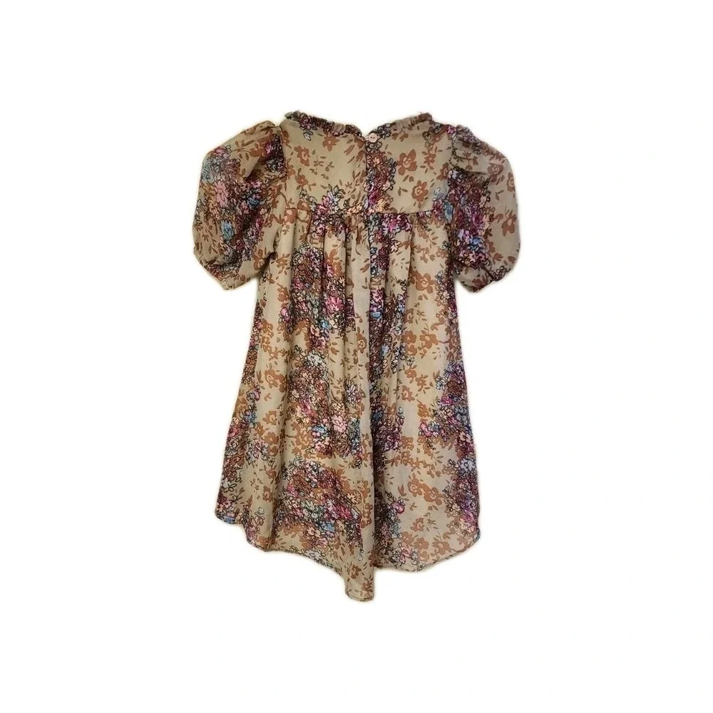 Bonnie Jean Floral Smocked Dress, Girls 5, Tan, Floral. Collared, CottageCore